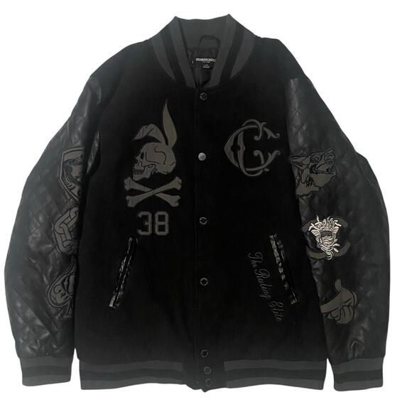 Crooks and Castles All Black Medusa Varsity Bomber Jacket Size Large - Picture 1 of 7